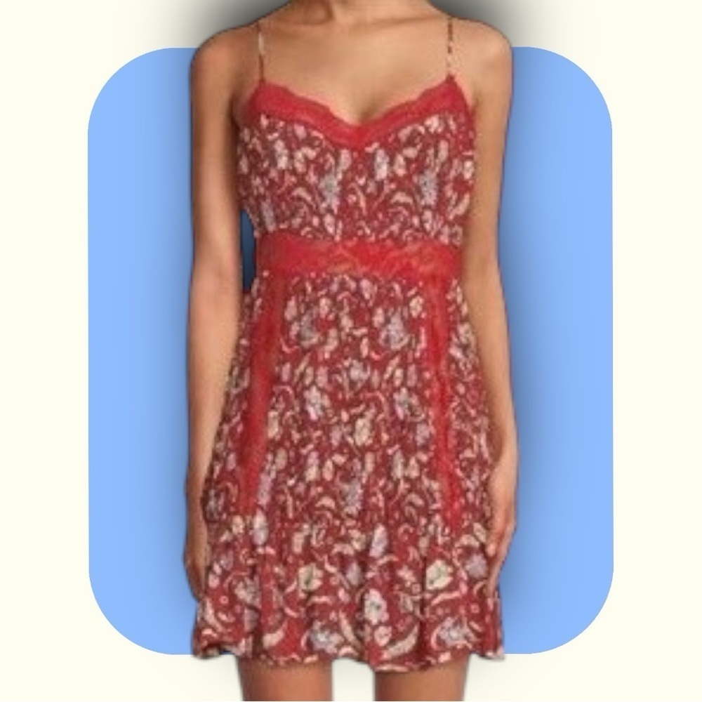 NWOT Free People Intimately ‘Last Night Mini Slip Dress’ in Red Size Small